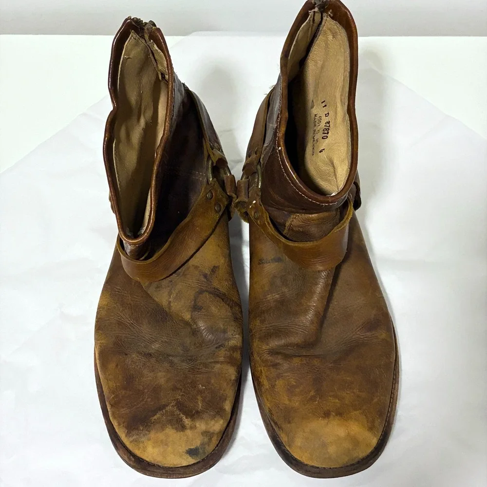 Frye Harness Boots Distressed Biker Moto 11 D Brown Leather 87870